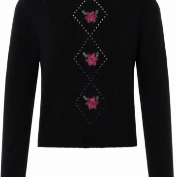 Black V-Neck Ribbed Knit Top
